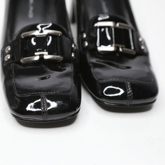 Vintage Bandolino Patent Leather Loafer Pumps Square Toe Chunky Heel Black Gloss - Picture 10 of 11